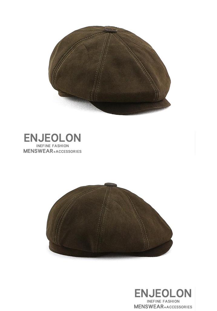 Men's Sheepskin Suede Newsboy Cap: Retro Octagonal Flat Beret for Spring and Autumn.