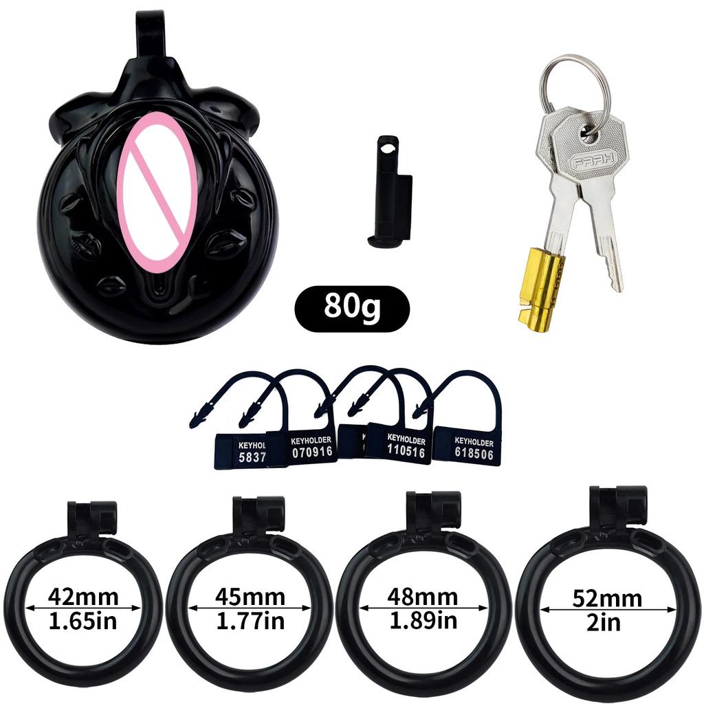 4 Farben Sissy Pussy Keuschheitskäfig Set Leichtgewichtiger Männlicher Mikro Labien Hahnkäfig Mit 4 Größen Penisringen SM Sexspielzeug Für Männer Schwul