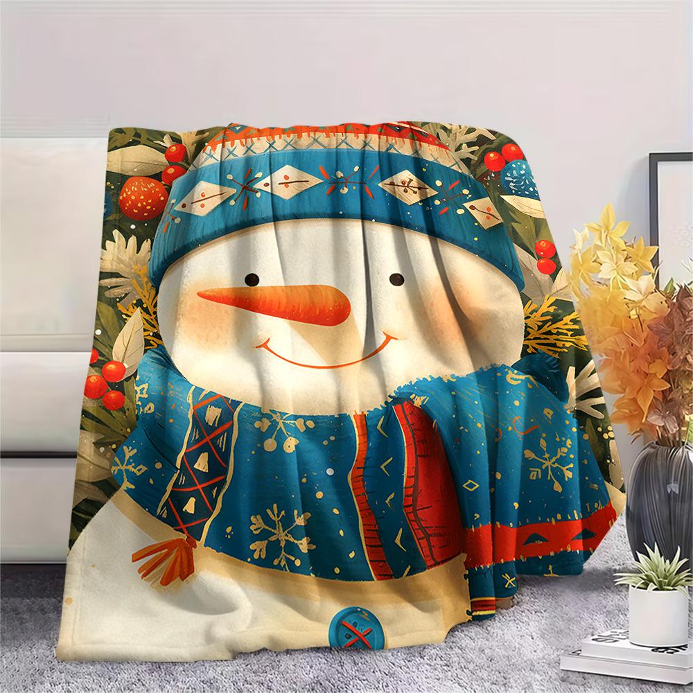 Snowman Print Flannel Blanket, High Quality Comfortable for All Seasons, Home Decor, Warmth and Comfort, Perfect for Christmas Gifts