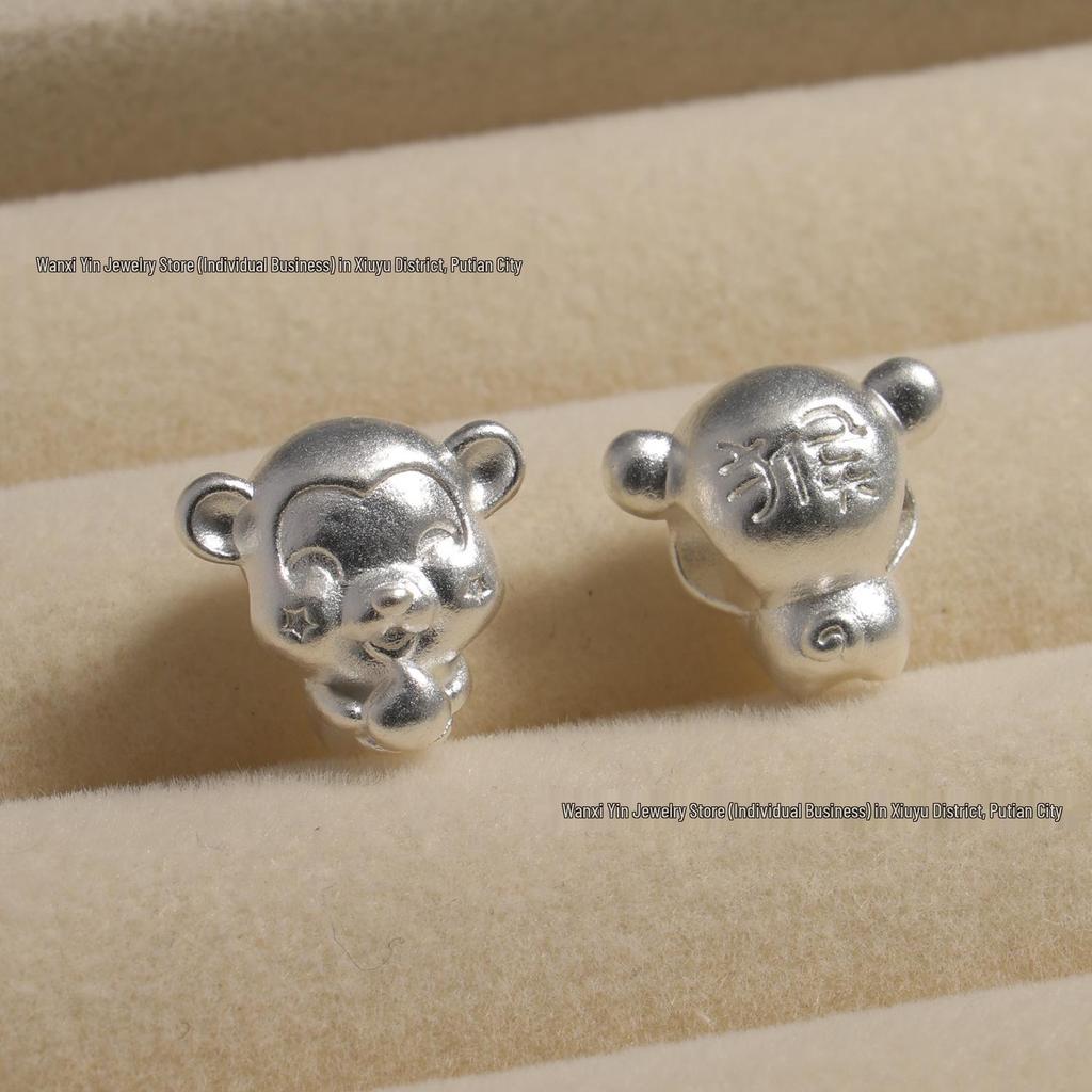 Sterling Silver 3D Zodiac Animal Charms - Cartoon Lu Lu Tong Spacer Beads for DIY Accessories