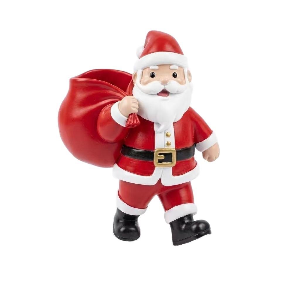 Resin Santa Claus Tabletop Decorative Figurine with Storage Planter Christmas Holiday Ornament for Home Office Desk Display