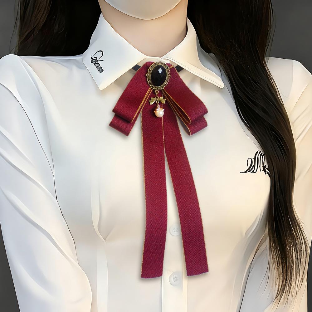 Korean Bow Streamer Solid Color Bow Tie for Women - Preppy Long Brooch Shirt or Hanfu Accessory
