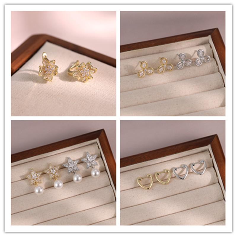 2025 new pearl ear buckle femininity elegant contrasting stud earrings jewelry simple versatile plain ring earrings