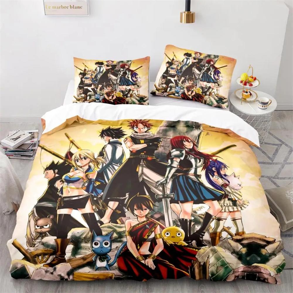 3D-Druck Fairy Tail Natsu Anime Bettwäsche-Kollektion Doppel Einzel King Bettbezug Decke Kissenbezug Jungen Mädchen Erwachsene Schlafzimmer