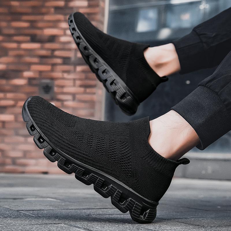 New trendy couple high-top socks shoes lightweight fly-woven casual sports shoes men and women one pedal