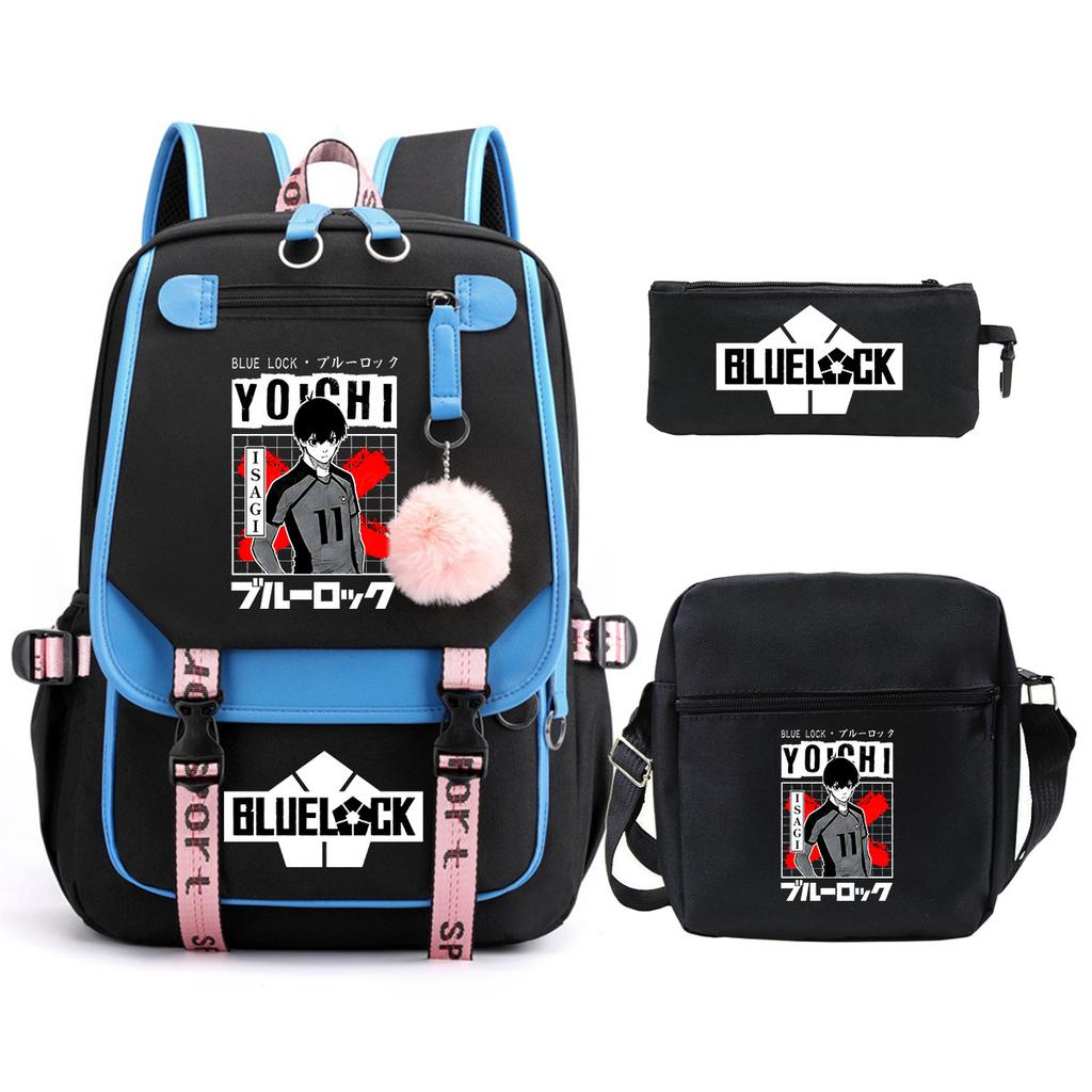 Blue Prison Student School Bag Large Capacity Children'S Shoulder Bag Casual Pencil Bag Set