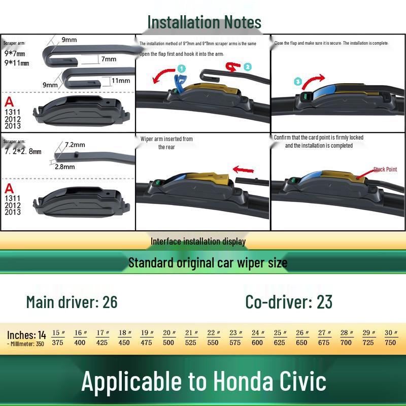 Безкаркасная тихая щетка стеклоочистителя для Honda Civic 8-11 поколений