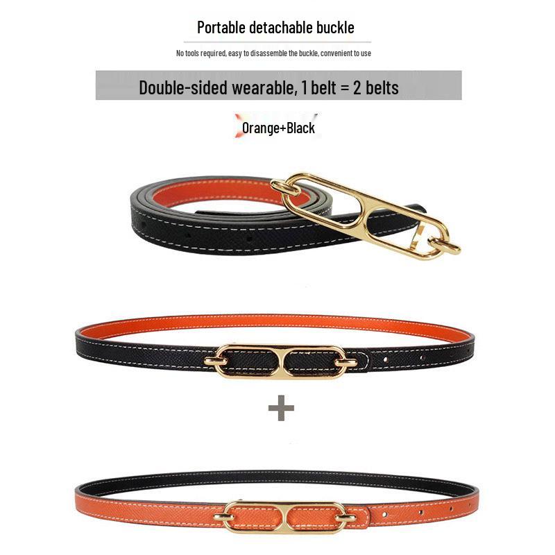 Cinturón Fino de Doble Cara para Mujer - Accesorio Versátil de Verano para Vestidos, Trajes y Camisas