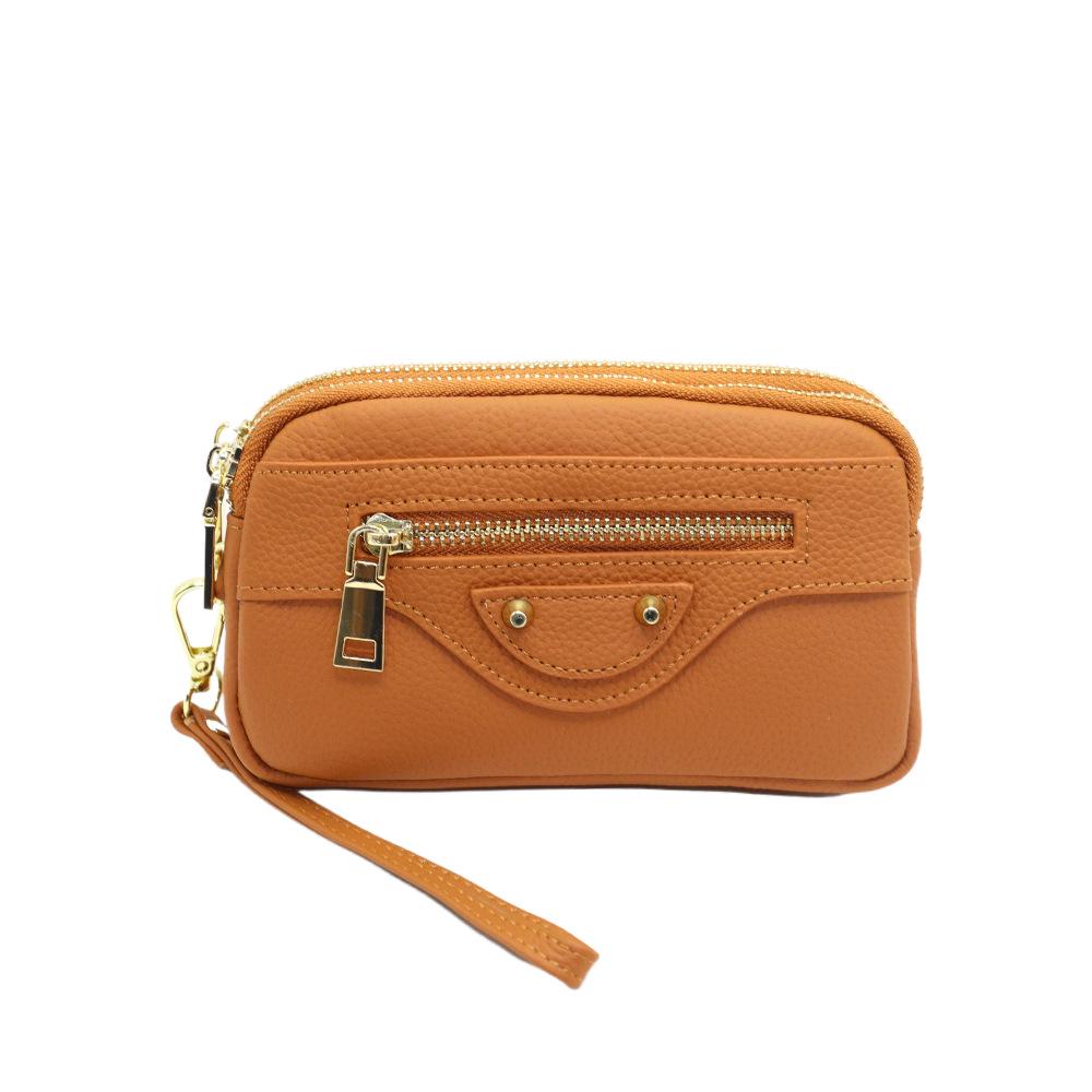 

Women s Genuine Leather Long Wallet with Double Zipper and Phone Holder