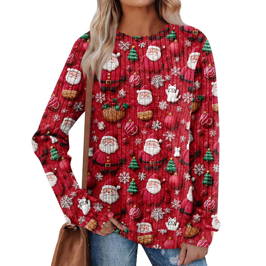 Women's Printed Lightweight Brushed-Cotton Round Neck Top