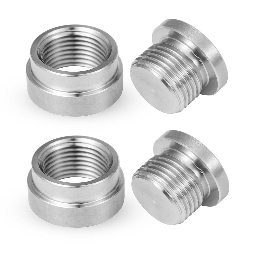 O2 Oxygen Sensor Bung And Plug 304 Stainless Steel M18-1.5,Oxygen Sensor Bung Stepped Style With Plug, Suppied By Hohnnyreet (2, Silver, M18 X 1.5)
