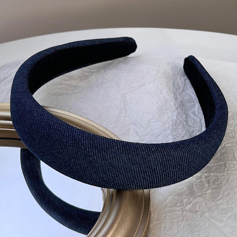 3CM Vintage Denim Cloth Headband Simple Sponge Hairband for Women Girls Shopping Face Wash Headpiece Classic Denim Hair Hoop