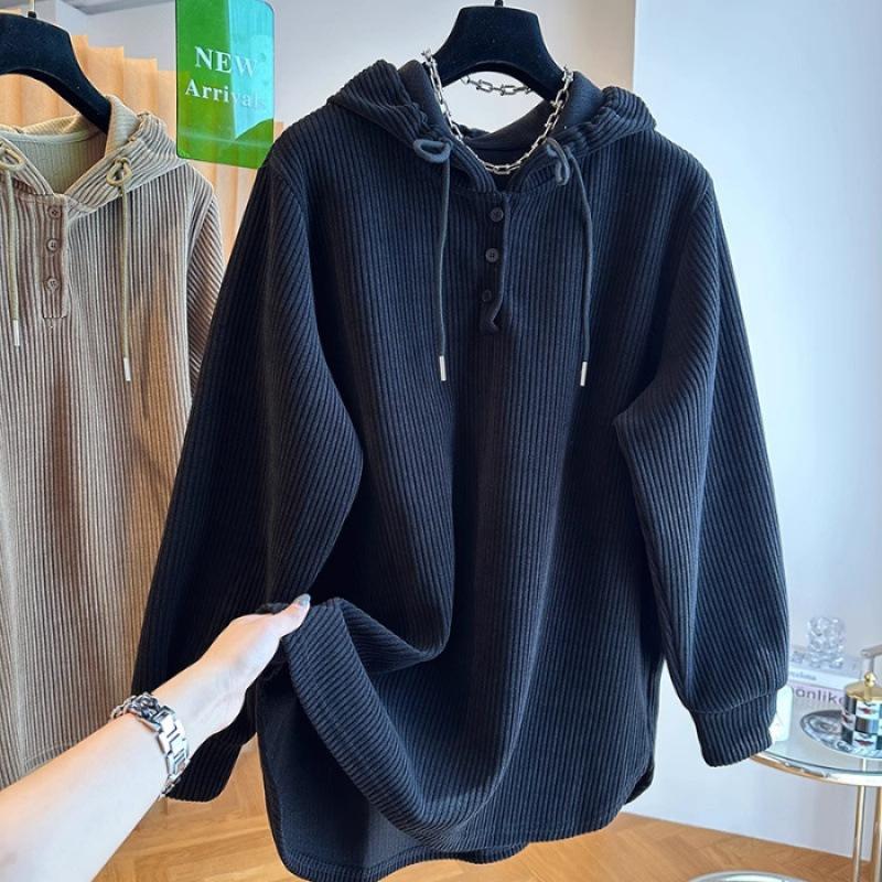 Large Size Hooded Top for Women In Autumn French Niche Design Spring and Autumn Fat Mm Belly-covering Long-sleeved Hoodie