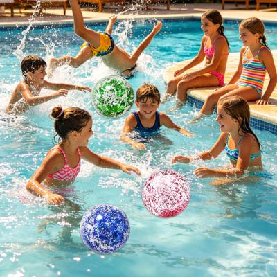 16/24-Inch Inflatable Glitter Beach Ball Leak-proof Clear Balls with Confetti Sequins Kids Adults Summer Beach Swimming Pool Party Toy