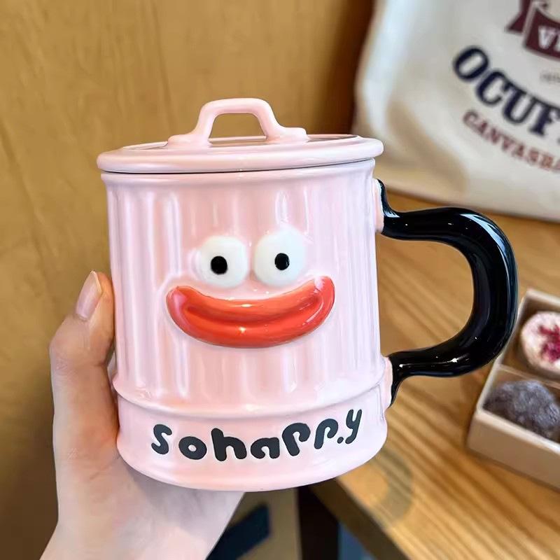 

Weird Mug with Lid for Girls Creative Drinking Water Cup Souvenirs for Home Couple Ceramic Cup Office 400ml