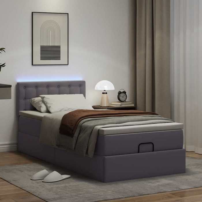 VidaXL Cadre de lit ottoman avec matelas gris 90x200 cm similicuir, cadre de lit, cadre de lit rembourré, cadre de lit 3312135