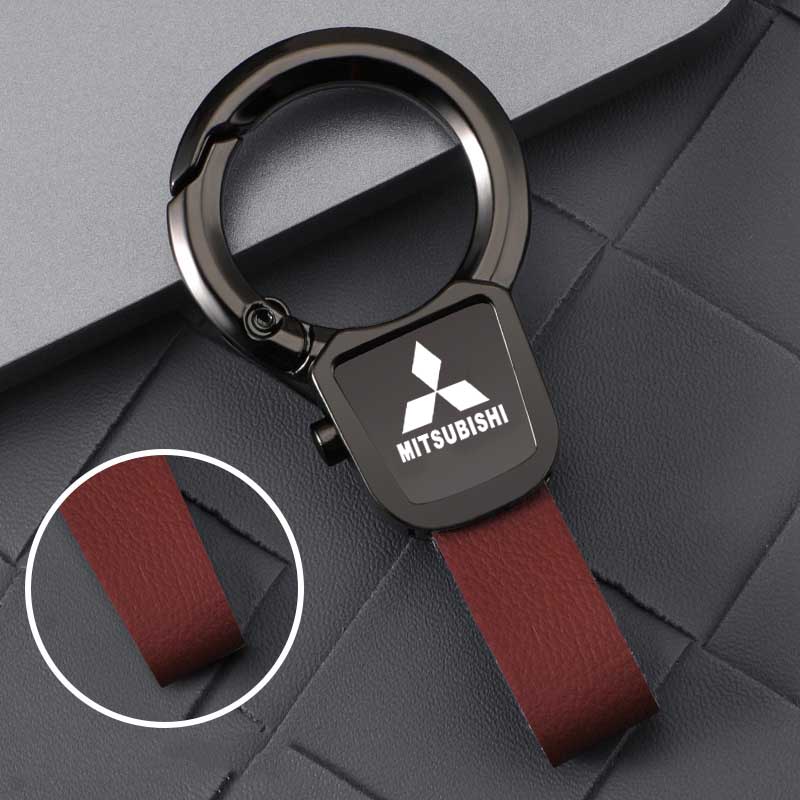 Autologo Sleutelhanger PU Leer Metaal Sleutelring Hanger Voor Mitsubishi Ralliart ASX Lancer Cordia Pajero Outlander Galant Mirage Colt