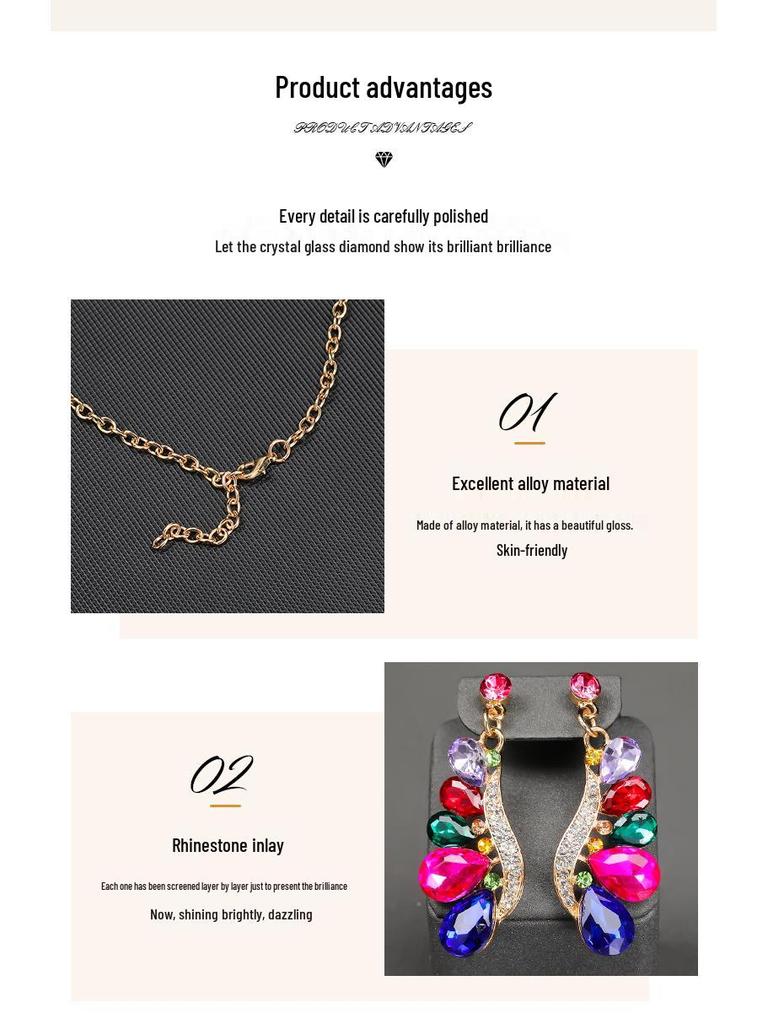 Luxury European & American Teardrop Gemstone Jewelry Set: Necklace and Earrings for Evening Banquets