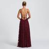 European & American Style Wine Red Spaghetti Strap Sexy Evening Gown for Women