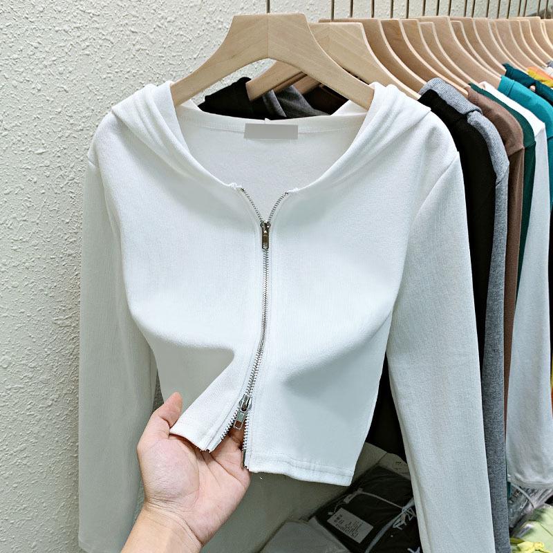 

Korean Style Women s Hooded Jacket with Double Zipper - Versatile Early Autumn Layer Large чорний