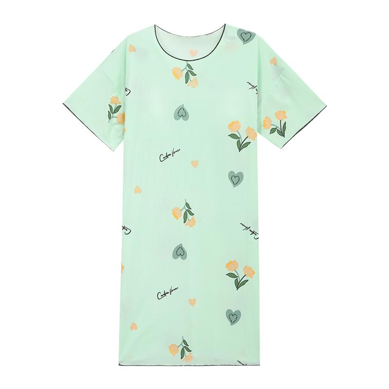 Nadměrná velikost 4XL 5XL Dámské sladké noční košilky s krátkým rukávem a hrudními vycpávkami Dámské letní Květinový potisk Spací košile Domácí Dívčí Roztomilá noční košile Volnočasové oblečení