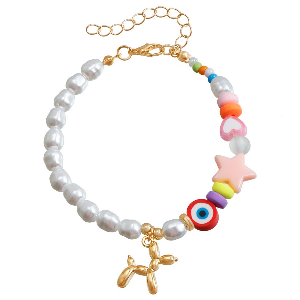 Ins Internet celebrity children's fun balloon puppy pendant bracelet, imitation pearl beaded bracelet
