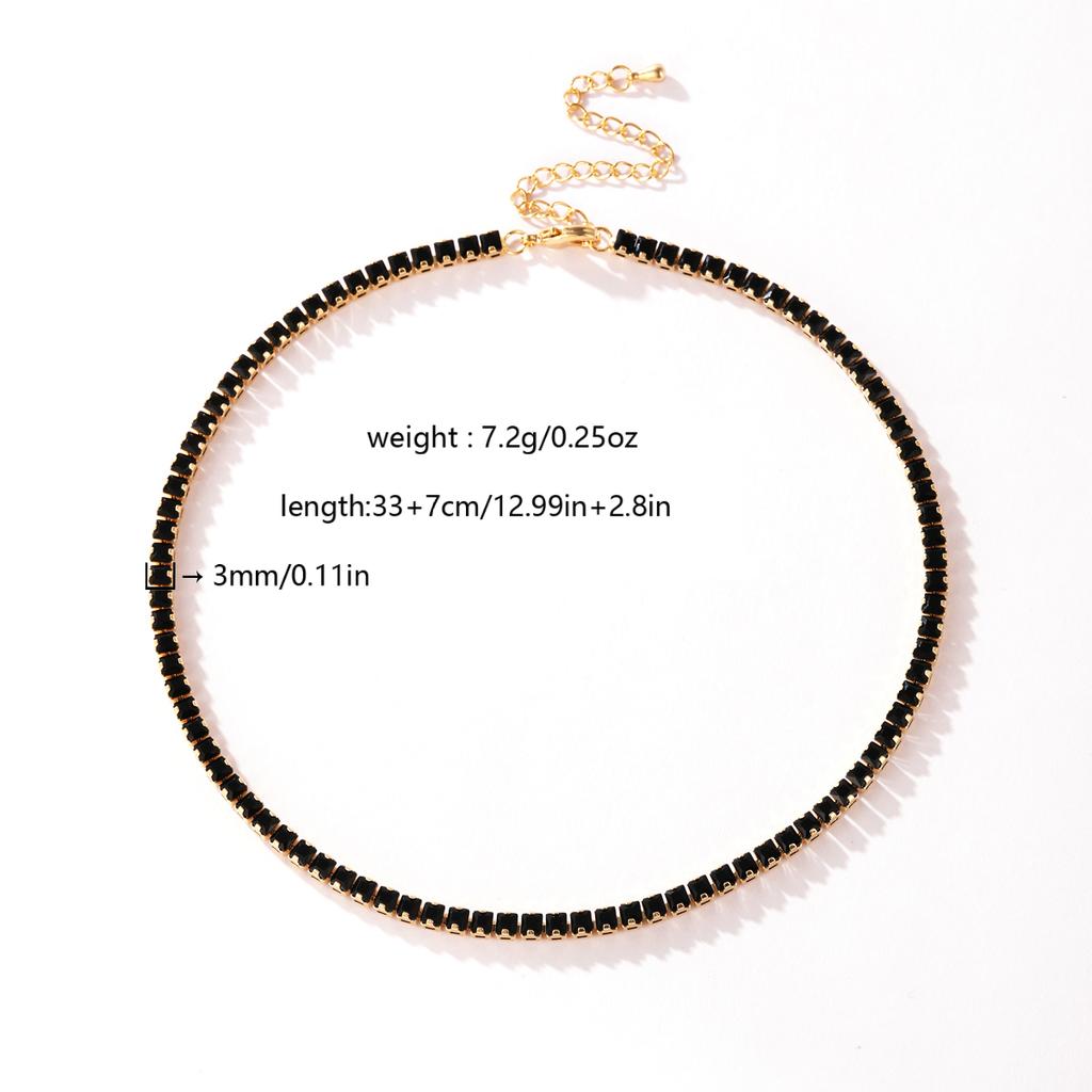 HipHop Black Crystal Iced Out Cubic Zirconia Tennis Necklace For Women 18K Gold Plated Hippie Bridesmaid Jewelry