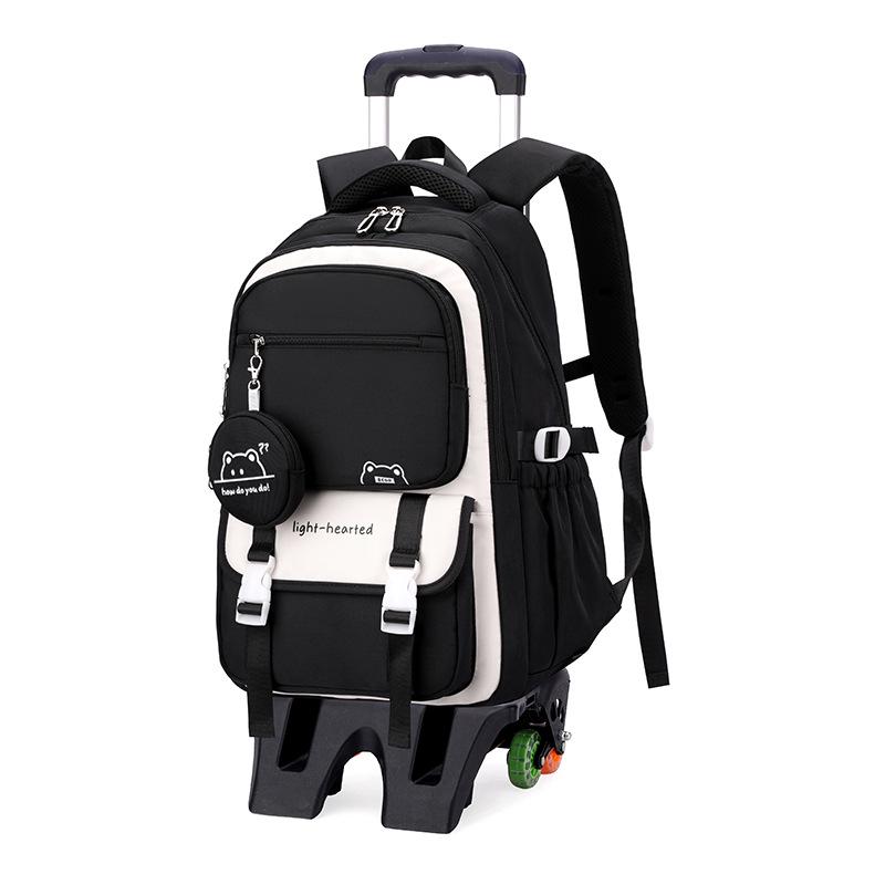 Natural Fish Design Trolley Backpack for Middle School Girls - Large Multi-Layer Capacity