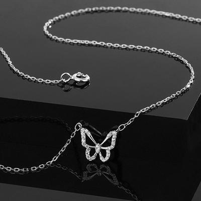 Sparkling Butterfly-shaped Full Diamond Necklace Women's Fashion Pendant Simple Temperament Personality Niche Style Design Collarbone