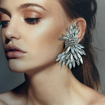 High-end Full Diamond Wheat Ears Wing Earrings Exquisite Elegance Temperament Fashion Celebrity Style Earrings