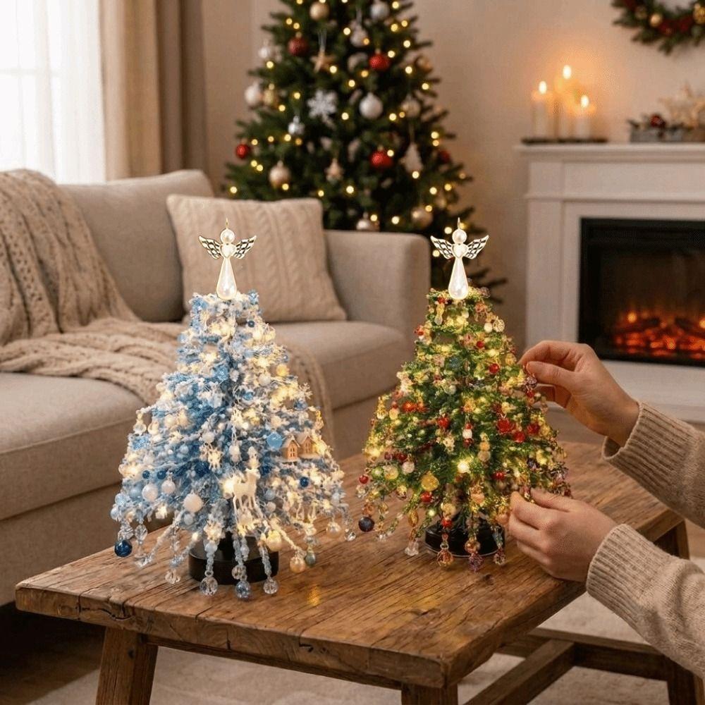 Handmade DIY Beaded Christmas Tree Kit with Light Up Colorful Halloween Tree Making Kit Sparkling Crystal Bead