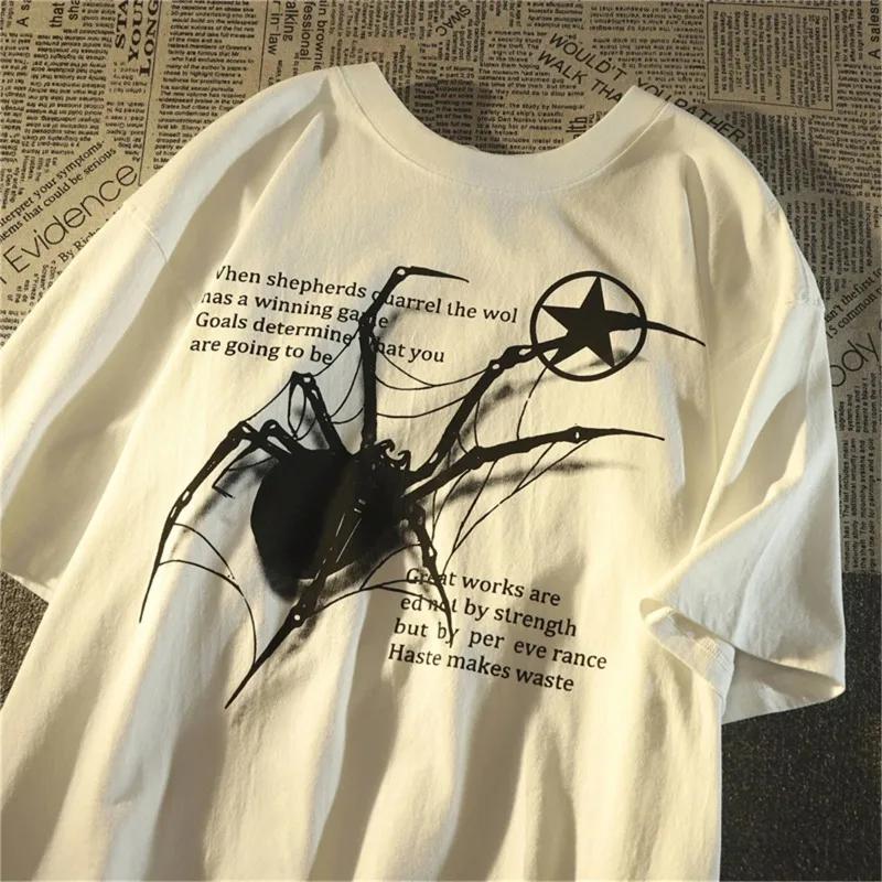 Unisex Y2K Korean Streetwear Spider Graphic Acubi Harajuku Egirl Short Sleeve T-Shirts Grunge Aesthetic Oversized Tops Alt Clothing