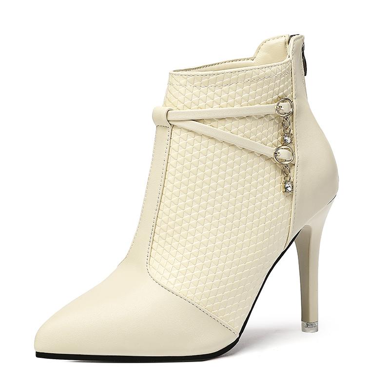 

Fashion 2025 Winter New Style Pointed Plush High Heels Women Sexy Short Boots Warm Versatile Oversize Shoes 34-42 Elegant Botines Mujer 42 бежевый