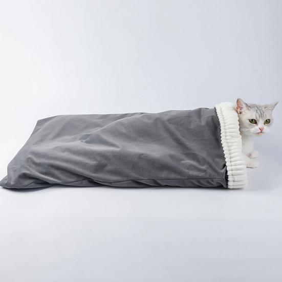 Cat Sleeping Bag with Spacious Pocket Velvet Lining Warm Comfortable Pet