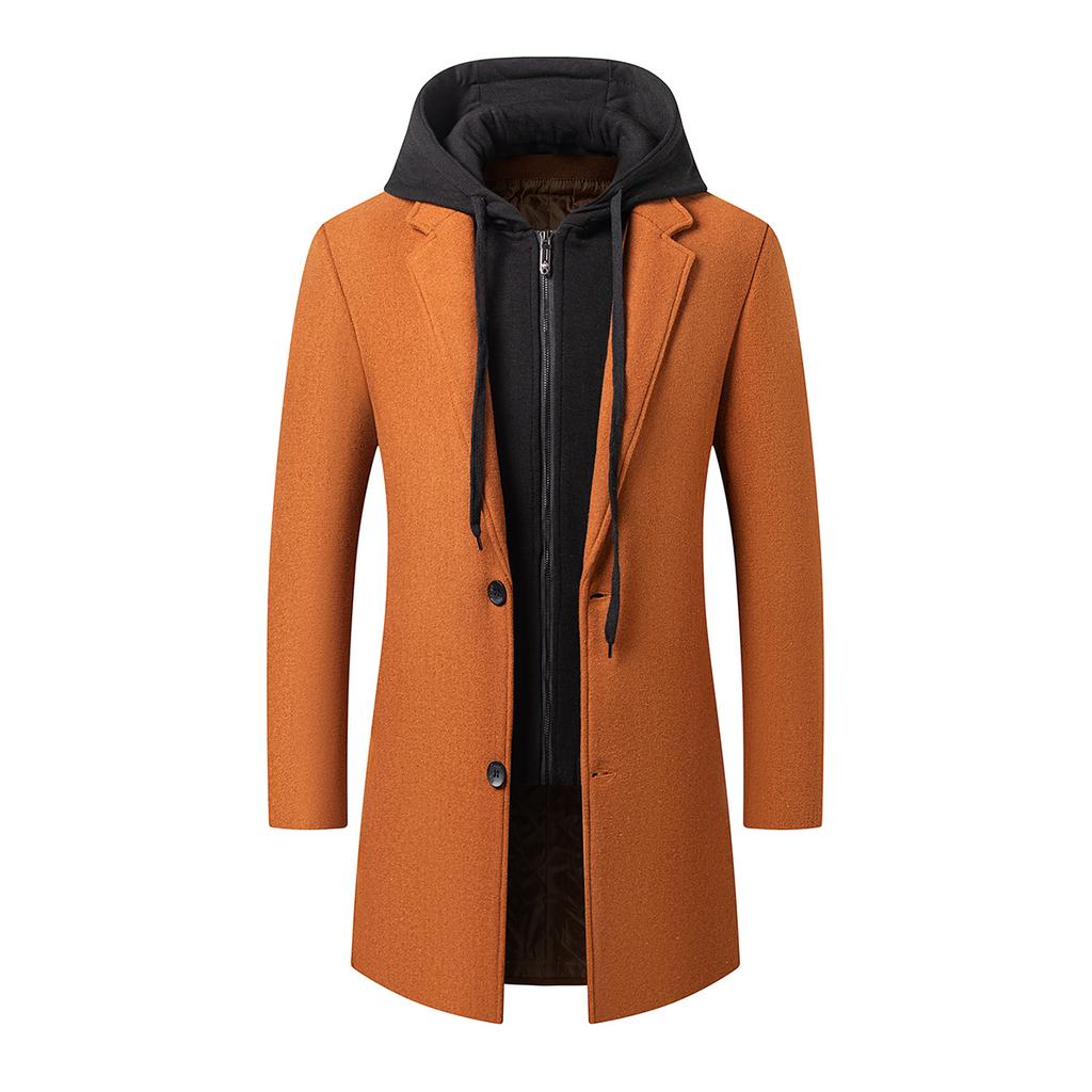 Autumn and Winter Men's Business Thickened Woolen Coat, Fashion Hooded Removable, Coat Men's Coat
