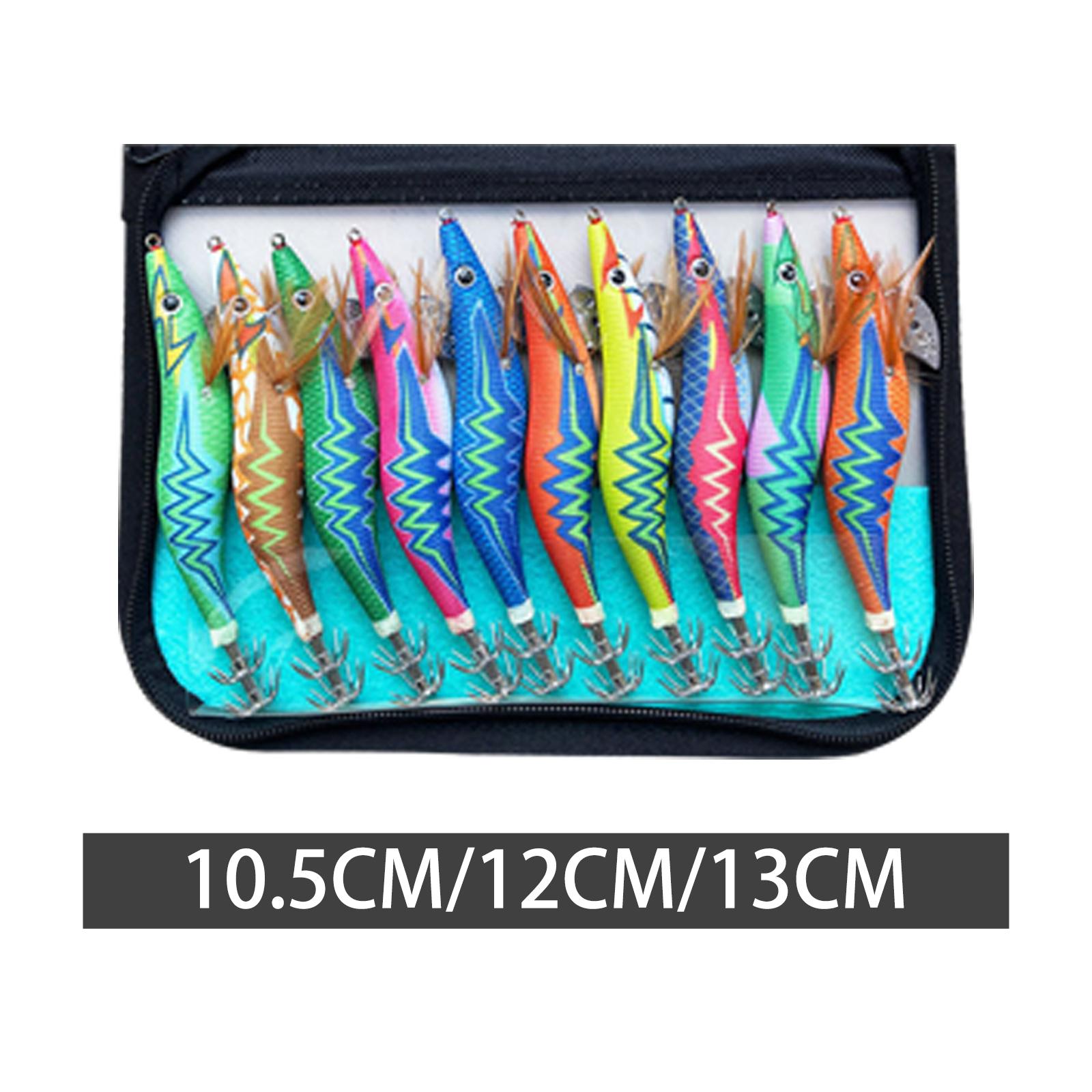10x Fishing Lures Set Fishing Hooks Squid Jig Lures Luminous Lures for Saltwater 13cm