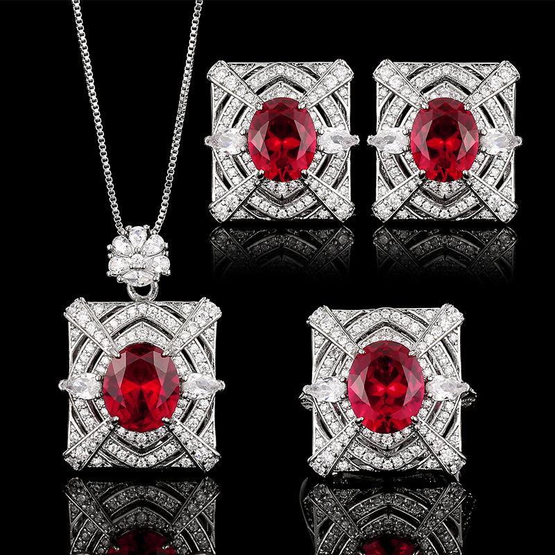 Earrings Necklaces Rings Jewelry Sets Colorful Red Corundum Fashionable High-end Women's Styles