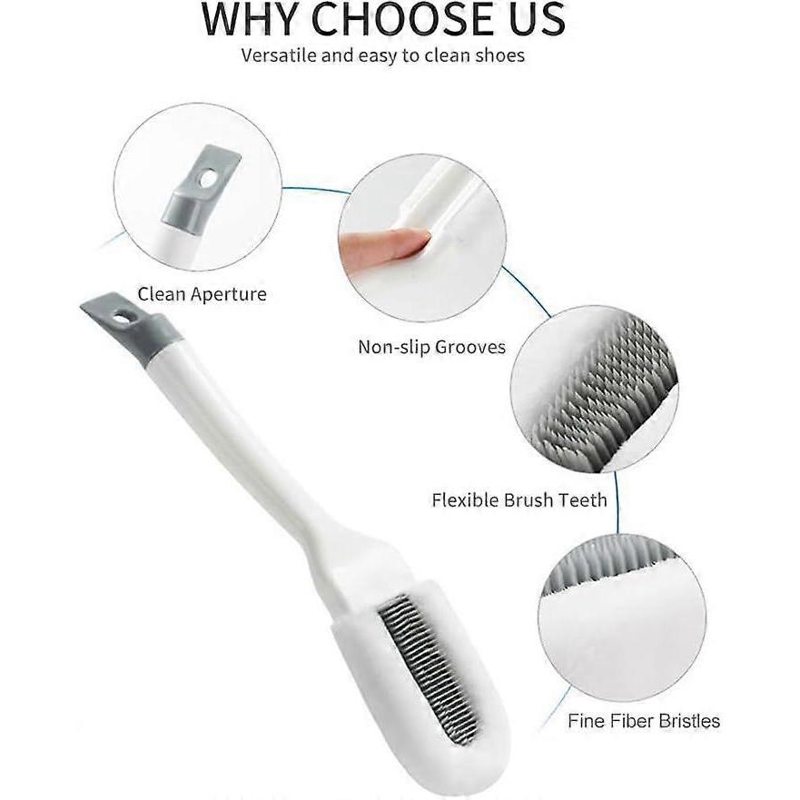 Professional Cleaning Shoe Brush, Multifunctional Long Handle Brush Cleaner, Hangable Soft Bristle Shoes Cleaning Scrubber (White)
