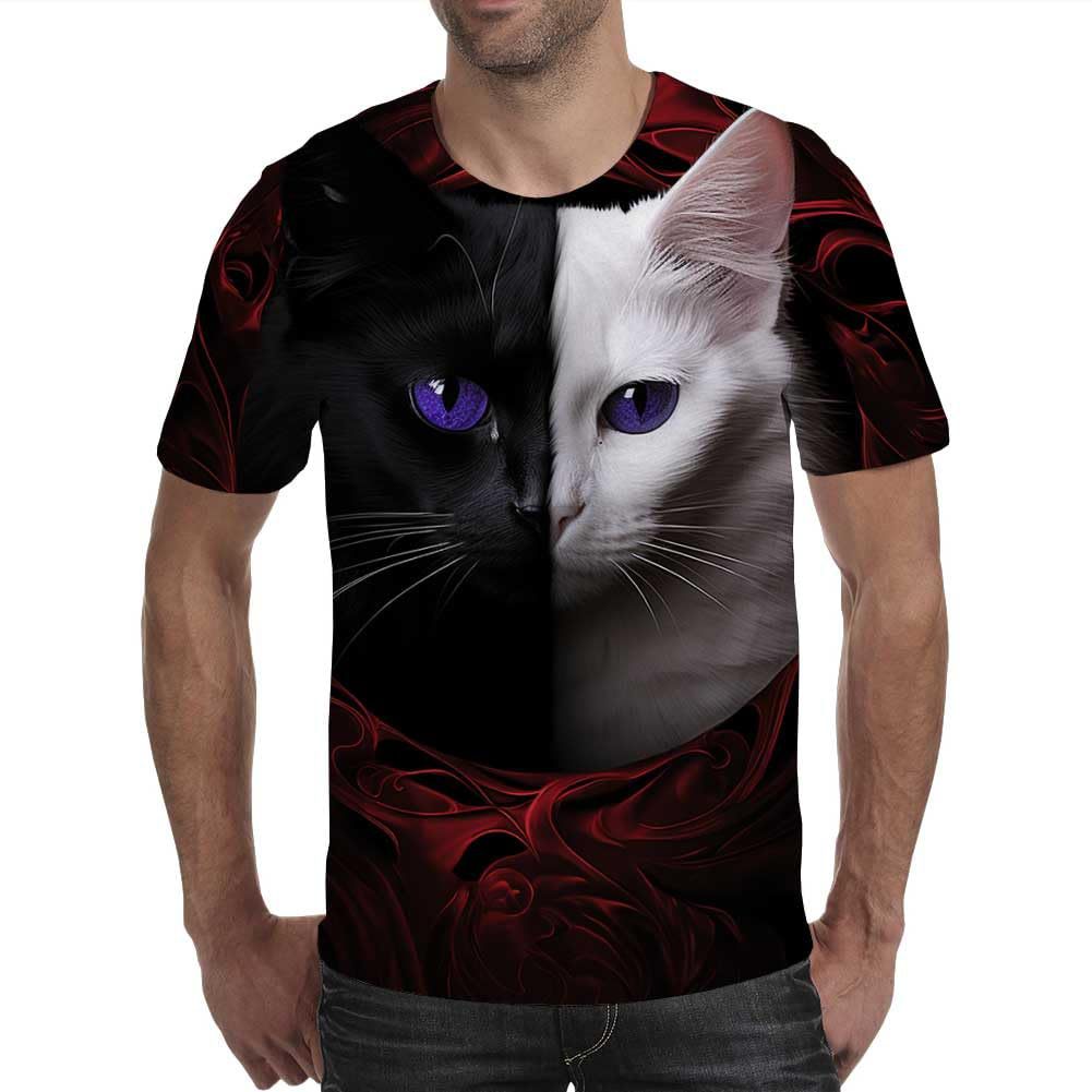 Summer Round Neck 3D Animal Pattern Print Top Fashionable Casual Short Sleeved Men's T-shirts