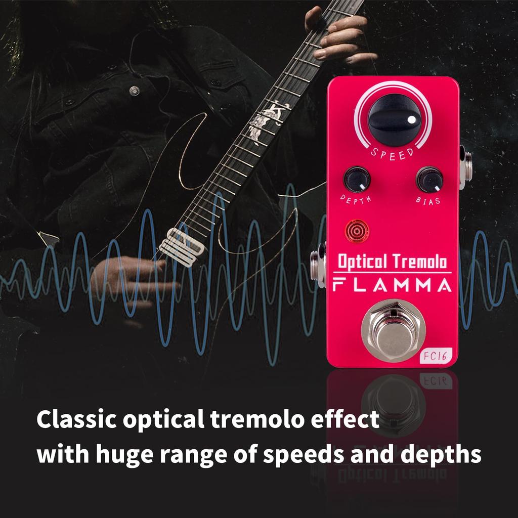 FLAMMA FC16 Optical Tremolo Guitar Effects Pedal with Wide Range Speed and True Bypass Red Depth, Tremolo,
