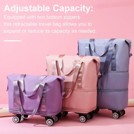 Expandable Rolling Duffle Bag with Wheels Foldable Travel Bag Large Capacity Double Layer Luggage Bag Large Weekend Bag Waterproof Suitcase