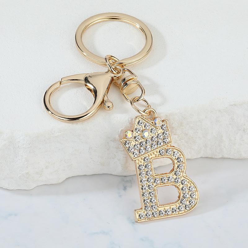 Unique Crown Crystal Rhinestones A-Z Letters Pendant Keychains For Men Women 26 Alphabet Car Key Ring Name Jewelry Keyrings Gift