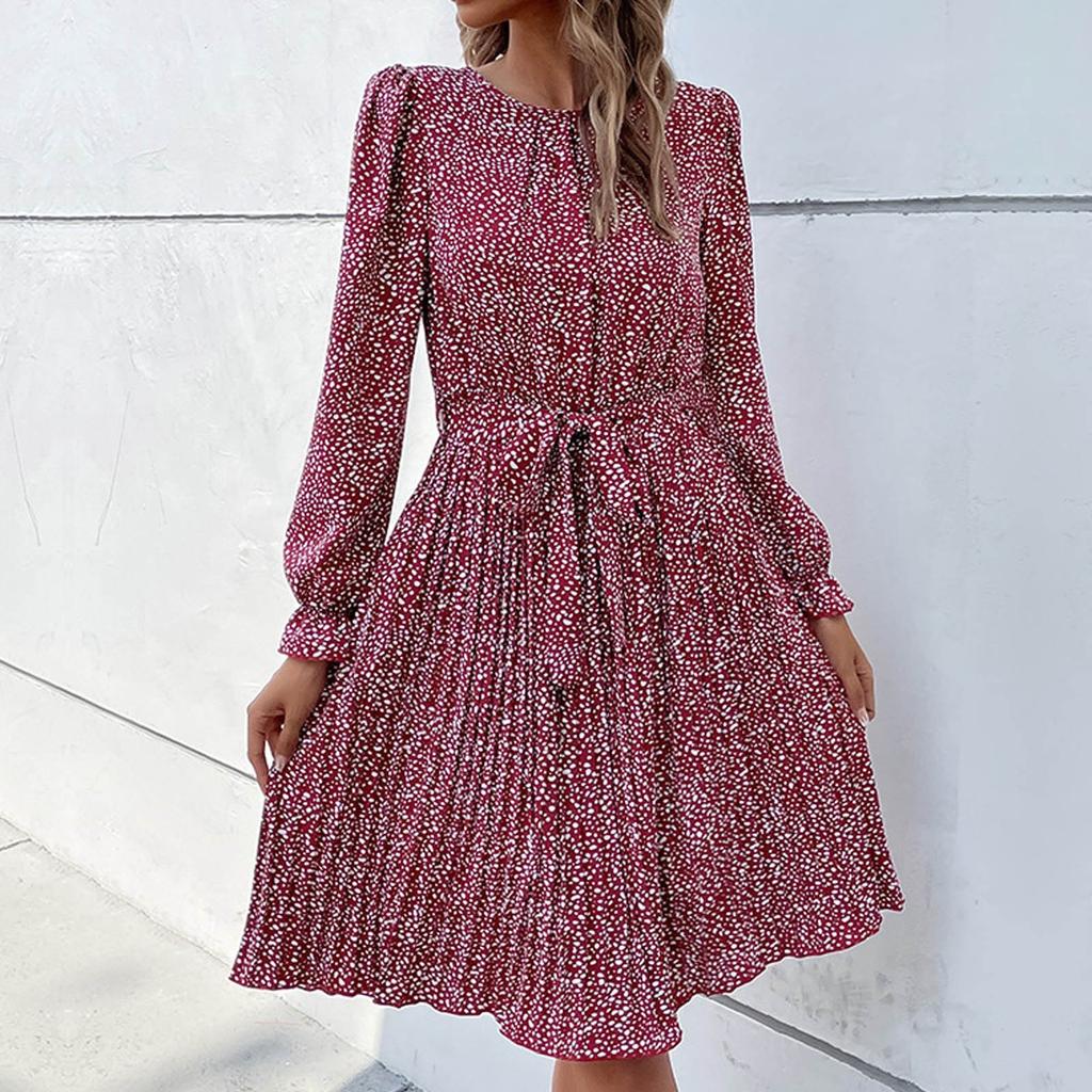 Women's Fashion Leisure Temperament  And Winter Long Sleeve Lace Print Base Dress