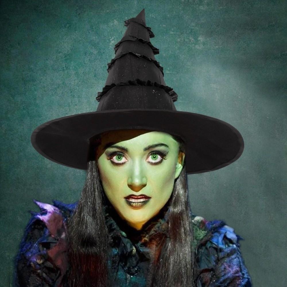 Chapeau de Sorcière Lolita à Large Bord Casquette de Magicienne Gothique pour Femmes Casquette de Mascarade Froncée Accessoires Cosplay
