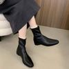 Coarse heel versatile square head rear zipper small ankle boots autumn and winter thin boots women's single boots short boots new retro