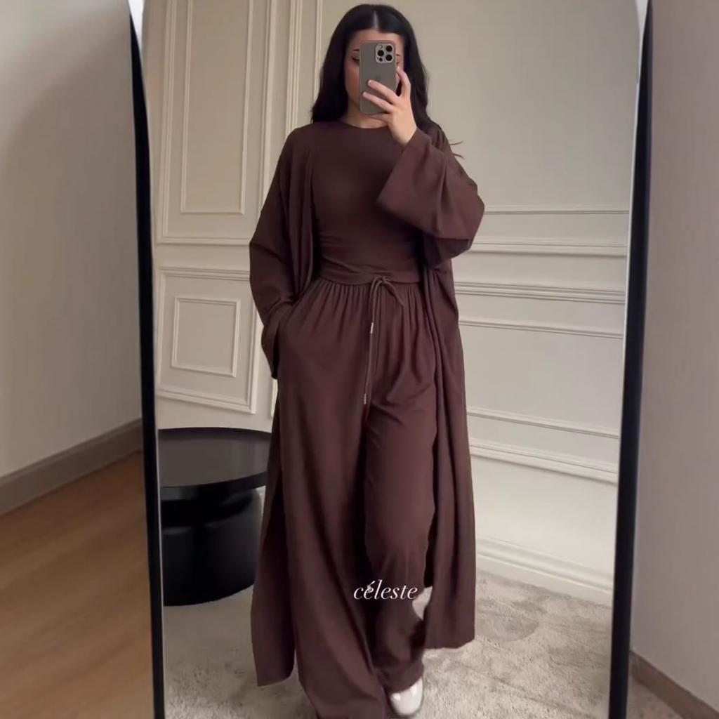 Autumn and Summer Season Comfortable and Versatile Commuting Daily Wide-leg Pants Waist and Thin Tight Top Jacket Three-piece Set