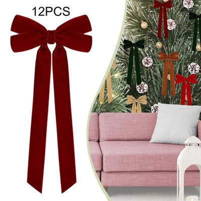 12 Stück Weihnachts-Samt Türgirlande Deko Weihnachtsdekoration Vintage Kranz Schleife für