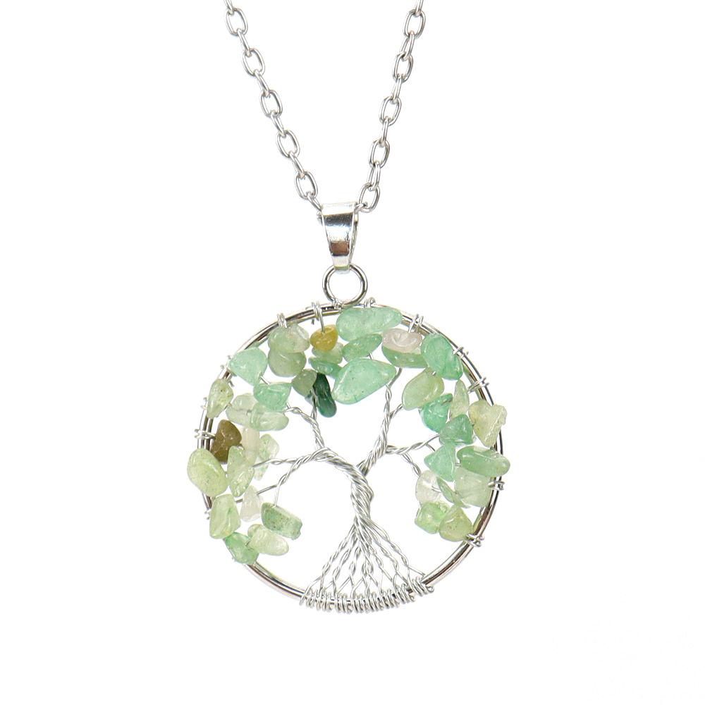 Silver Hand-Wound Colorful Crystal Gravel Tree Root Tree Of Life Pendant Necklace N112