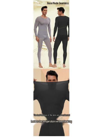 Pánská podzimní/zimní sada pro zkrášlení pleti: Hřejivé spodní prádlo s kyselinou hyaluronovou, Ultratenké, Neviditelné, Antistatická základní vrstva, Oblečení vyživující pokožku.