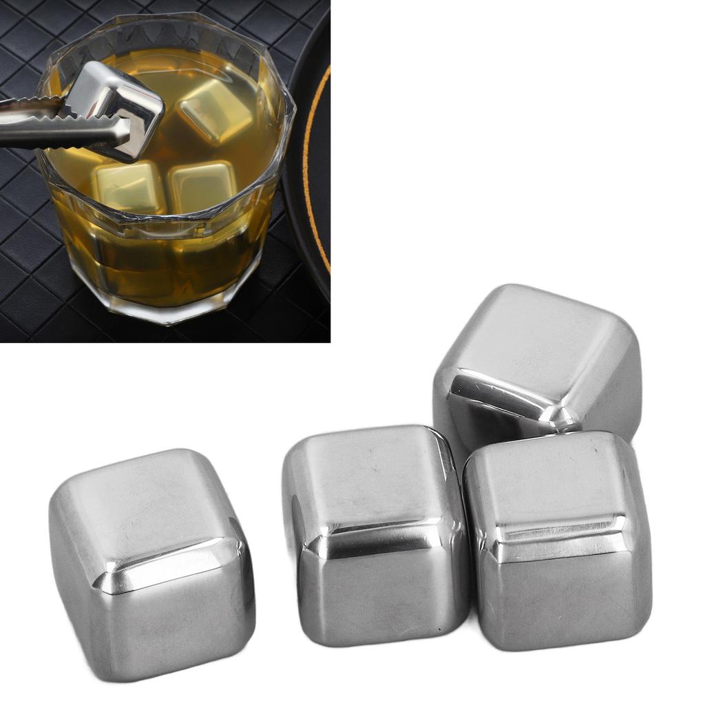 4 Stück Edelstahl Eiswürfel Wiederverwendbare Whiskeysteine Set Kühlsteine für Bier Whiskey Wein